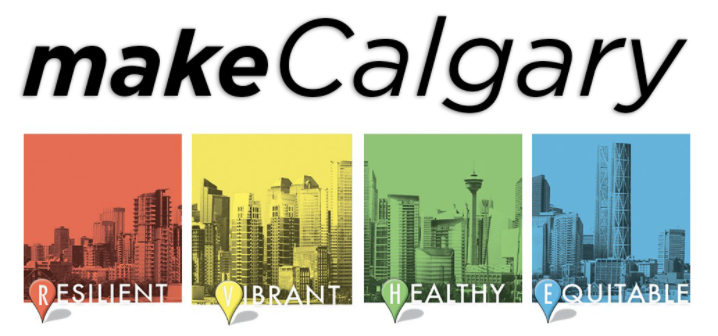 makeCalgary's four descriptors of healthy cities: resilient, healthy, vibrant, and equitable